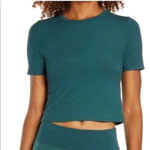 Zella Blue Cropped Short Sleeve Activewear Top T shirt Teal Women's Size XL